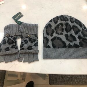 Ralph Lauren Kids Gray Leopard Hat and Mittens